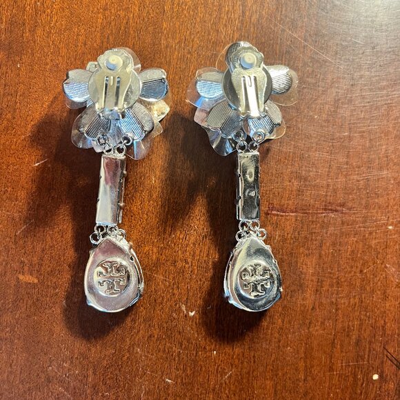 Tory Burch Floral Tear Drop Clip On Earrings - Picture 4 of 9
